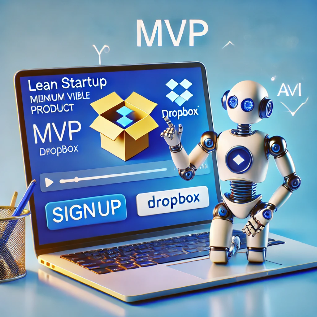 Ejemplo de una startup lean con Dropbox, mostrando un MVP en formato de video y una invitación a los usuarios para registrarse